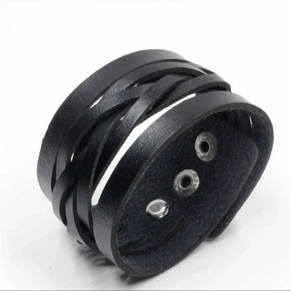 Black Leather Braided Bracelet - Picture 2 of 6